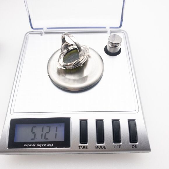 Vintage Sterling Silver Green Gemstone Cabochon Ring Size 6.75 - Picture 7 of 16